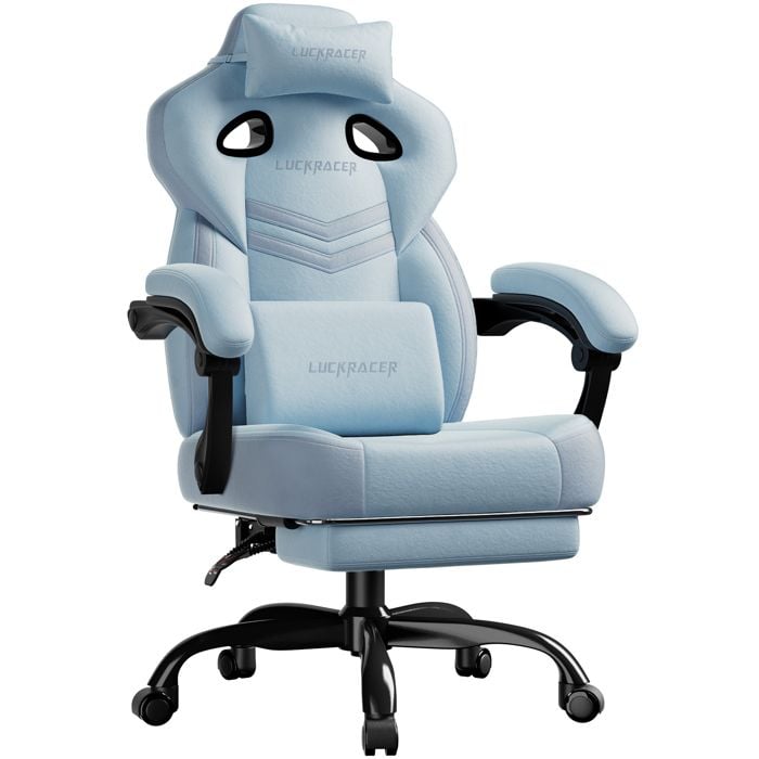 LUCKRACER Chaise de gaming chaise de bureau avec accoudoirs intégrés coussin en mousse à mémoire de forme repose piedsBleu - vue 2