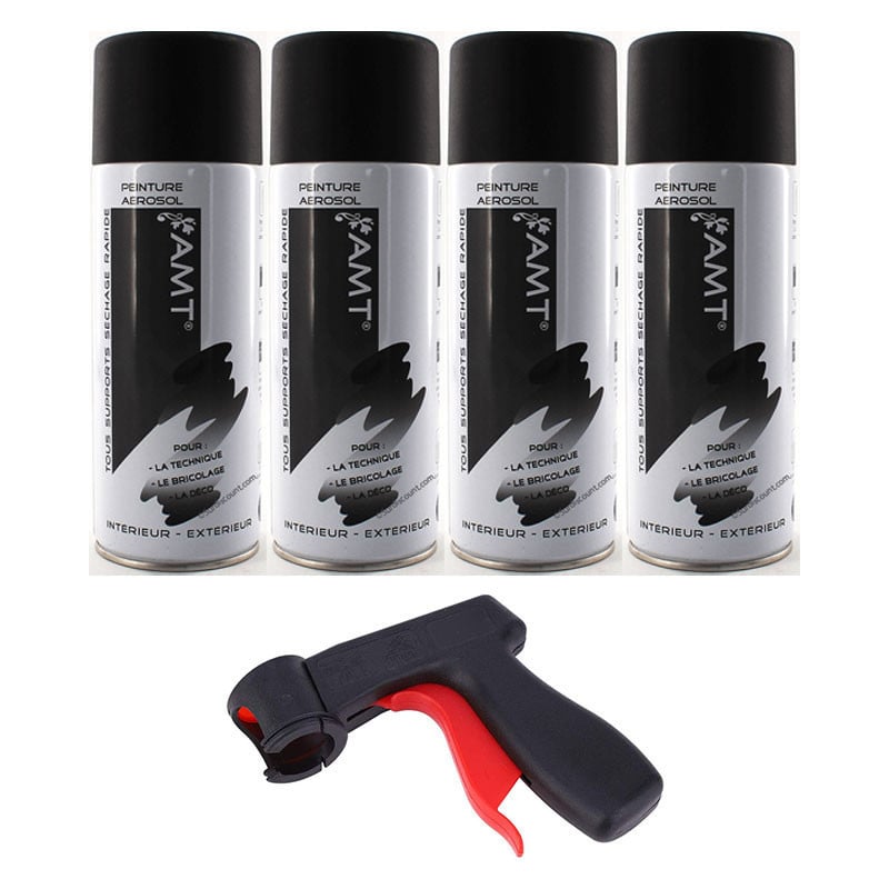 4 bombes de peinture noir mat 330ml - Amt + pistolet pour bombe de peinture