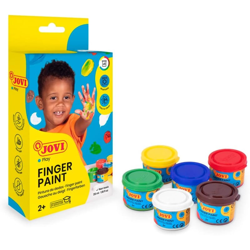 Peinture au doigt - Enfant - Dès 2 ans - 6 pots - 35ml - Couleurs assorties - Jovi