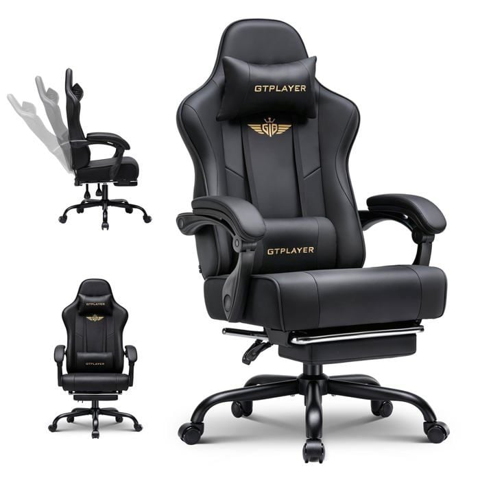 Fauteuil gaming ergonomique - GTPLAYER - noir avec repose-pieds
