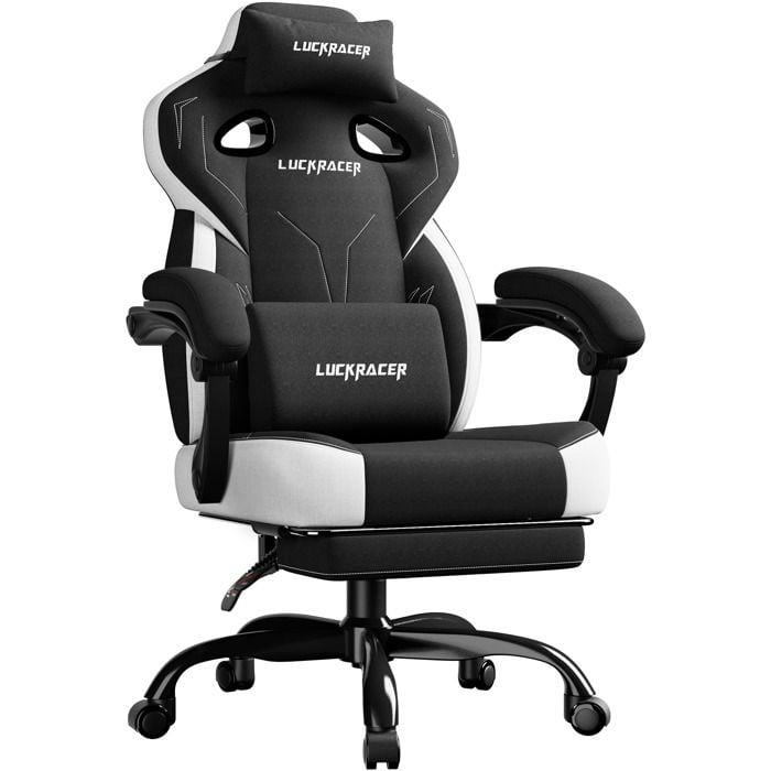 LUCKRACER Chaise de gaming chaise de bureau avec accoudoirs intégrés repose piedsNoir - vue 2