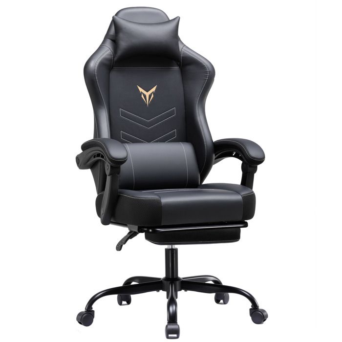 Chaise de gaming Ergonomique Fauteuil avec repose pieds réglable en hauteur avec coussin de tête et lombaire chaise pivotante - vue 2