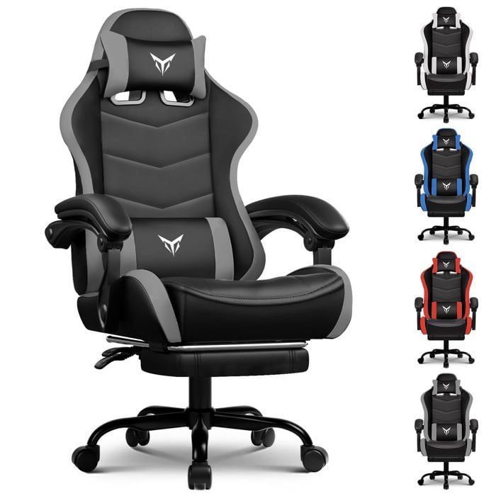 Chaise Gaming Ergonomique avec Repose Pieds Support Lombaire et Appui Tête Réglables Fauteuil de Bureau - vue 8