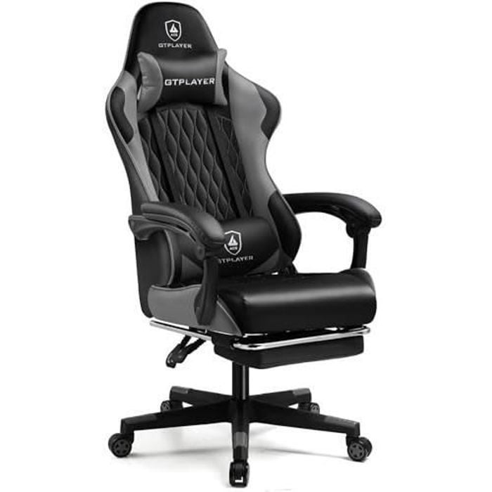 Chaise Gaming Hauteur Réglable Repose Pied Télescopique Appui tête et Support Lombaire - vue 3