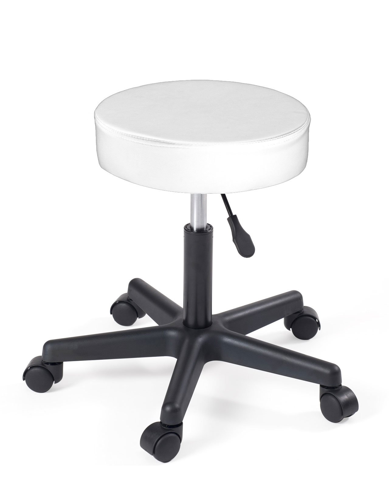 Tabouret à Roulettes Siège Rond Simili Rembourré Pivotant Hauteur Réglable YÉ (blanc Noir)