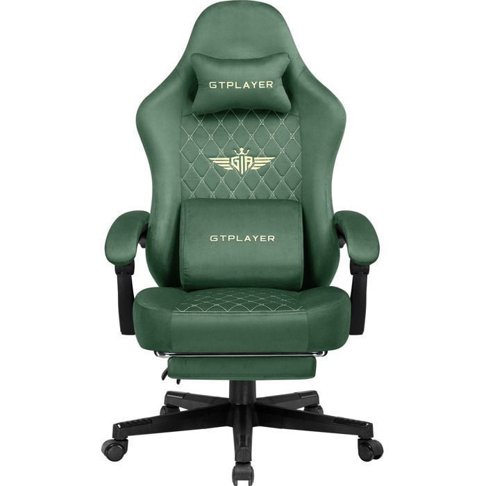 Chaise Gaming Fauteuil Gaming Tissuavec Coussin DAssise à Ressorts et Repose PiedsVert