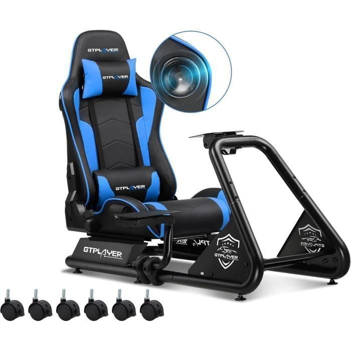 Simulateur de Conduite Support volantSiège de Simulation pour PC avec Haut Parleursbleu - vue 2
