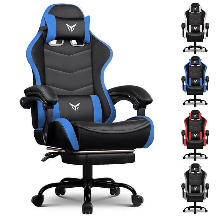 Chaise Gaming Ergonomique avec Repose Pieds Support Lombaire et Appui Tête Réglables Fauteuil de Bureau - vue 6