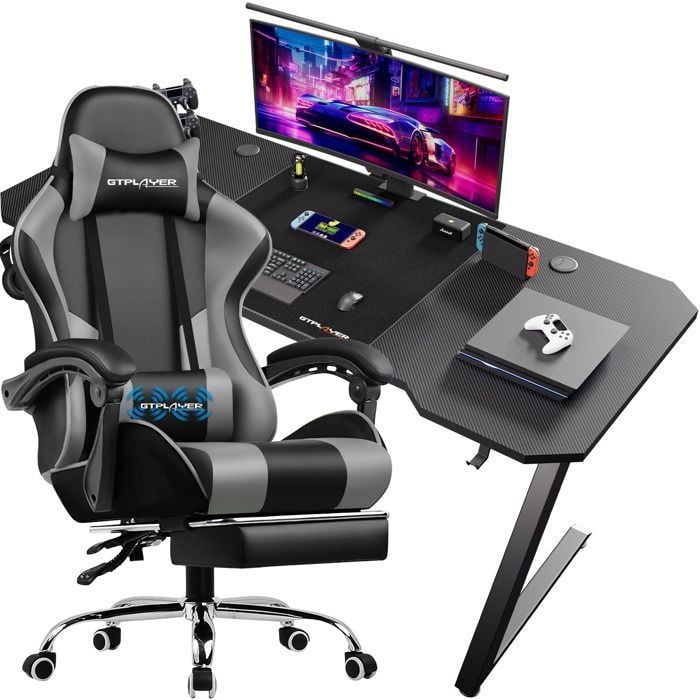 Chaise Gaming+Bureau de Gaming Fauteuil Gamer avec Massage Lombaire en Cuir Pour le bureau et le chambre - vue 4
