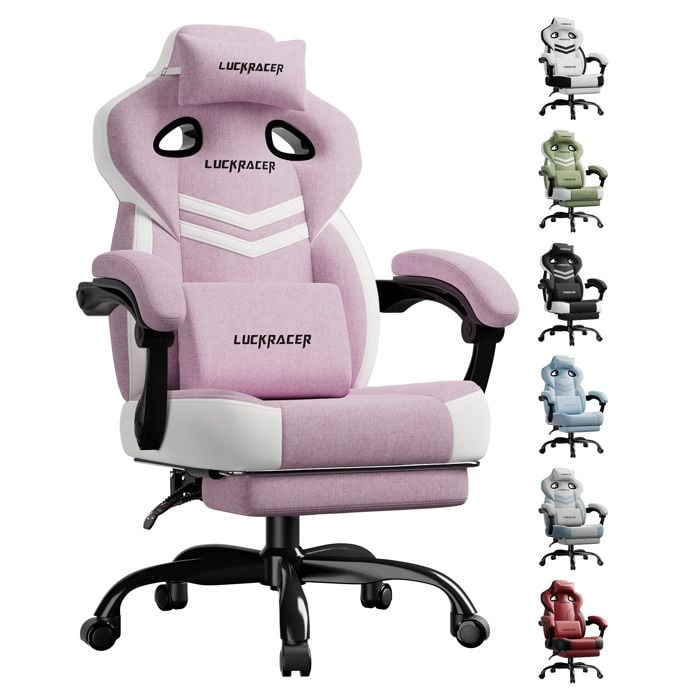 LUCKRACER Chaise de gaming chaise de bureau avec accoudoirs intégrés coussin en mousse à mémoire de forme repose piedsRose - vue 2