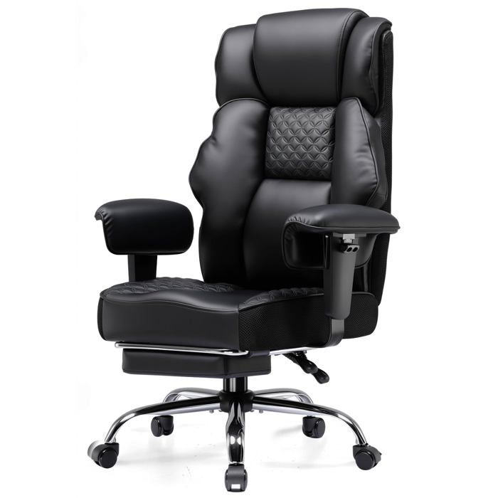 Chaise Gaming Ergonomique Large en Simili Cuir Ressorts Ensachés Fauteuil Bureau Pivotant avec Repose Pieds Réglable - vue 4