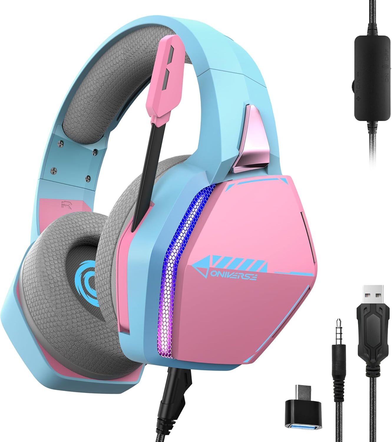 Casque Gaming PS5/PS4/Switch/Xbox/PC - Oniverse - Micro réglable et Haut-parleurs 50mm - Nebula Rose