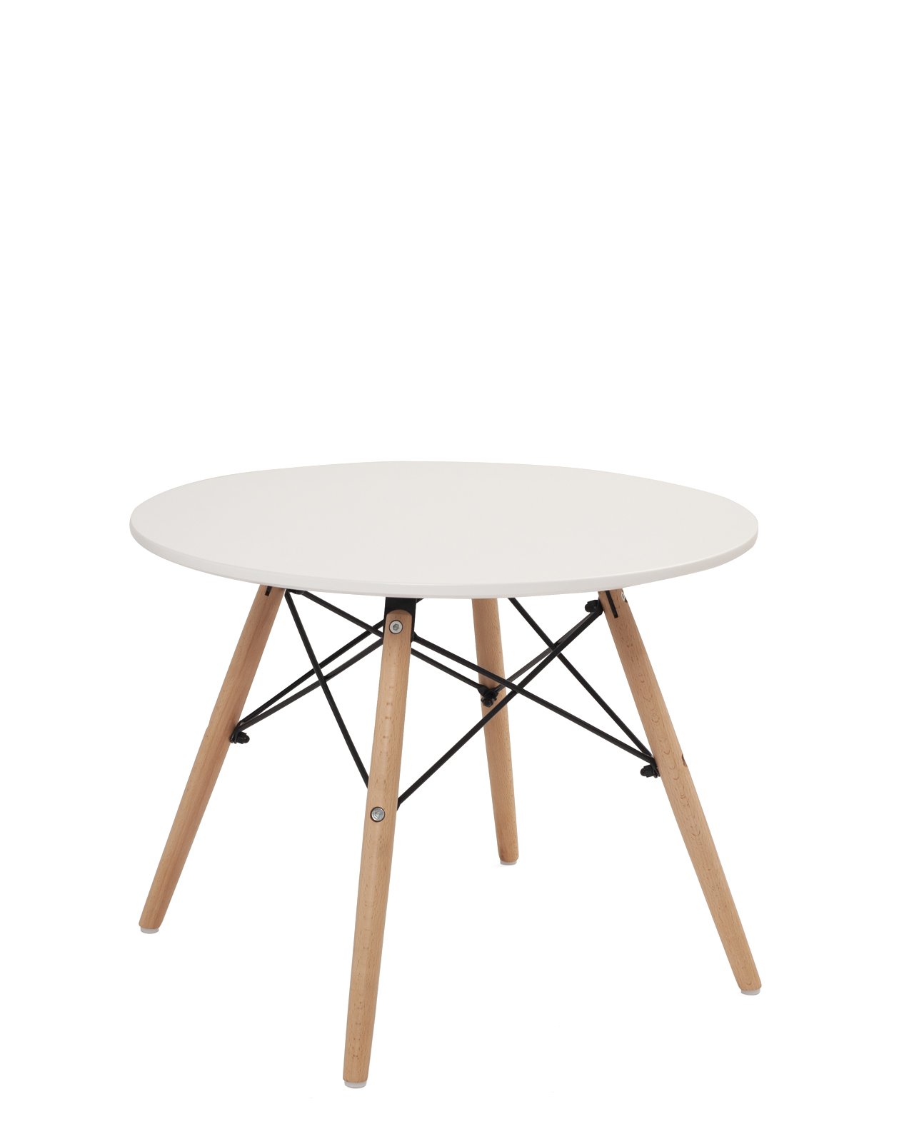 Table à dessin scandinave ronde plateau laqué blanc 60 cm pieds bois clair BUL (blanc)