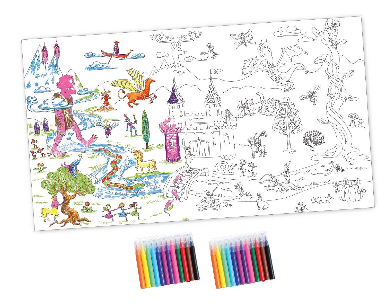 Kit enfant coloriage poster Pays magique avec feutres