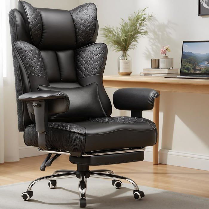 Chaise Gaming Ergonomique avec Repose Pieds Dossier Inclinable 150° Accoudoirs Pivotants PU Capacité 180kg - vue 3