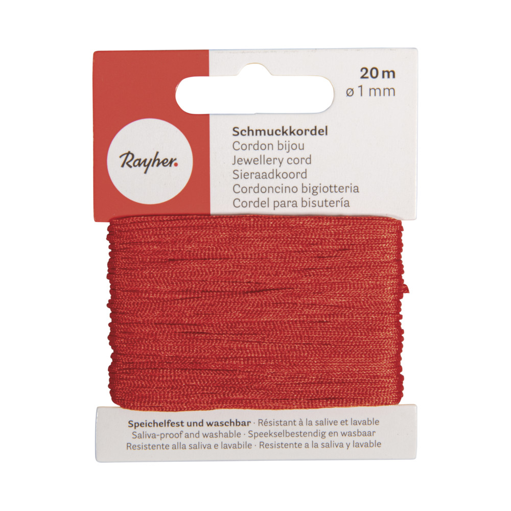 Cordon bijou, rouge, ø 1 mm, 20 M