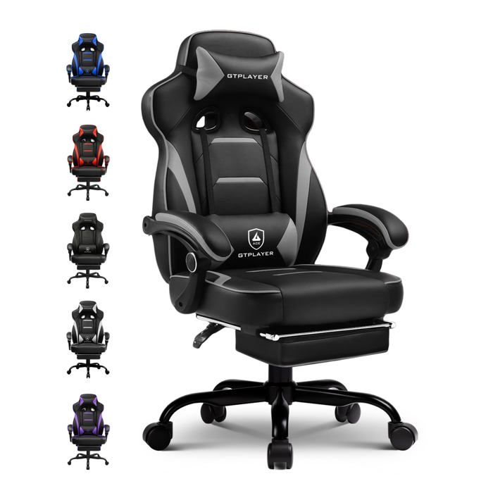 Chaise Gaming Ergonomique Repose Pieds Support Lombaire Appui Tête Réglables 180kg Inclinaison 155° - vue 6