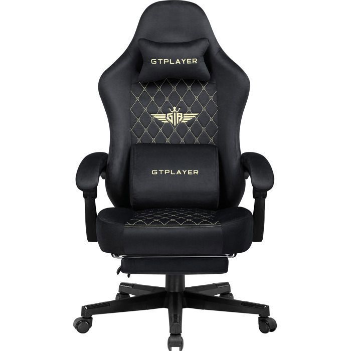 Chaise Gaming Fauteuil Gaming Tissu avec Coussin D'Assise à Ressorts et Repose Pieds - vue 7