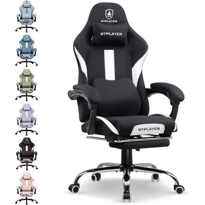 Chaise Gaming Chaise de Gamer Chaise de Bureau Respirante en Tissu de Haute Qualité avec Repose PiedsBlanc - vue 2