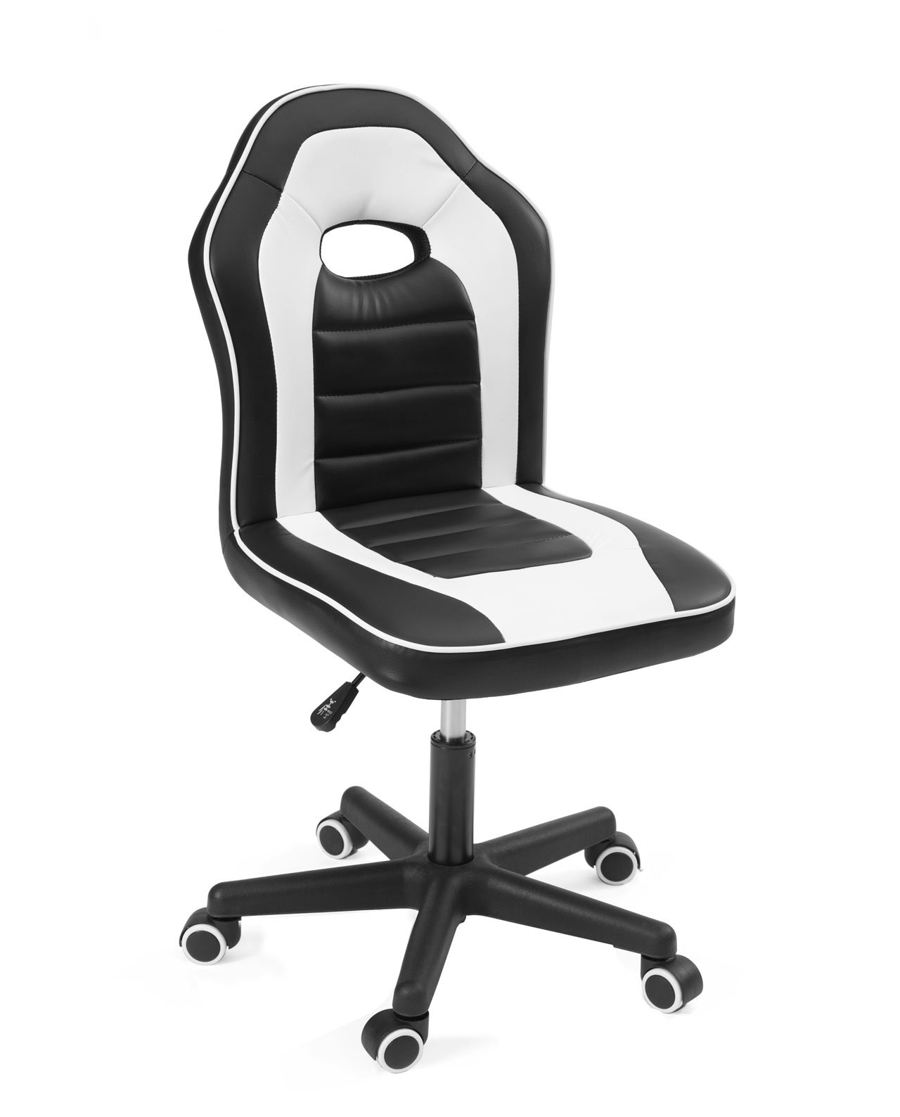 Chaise Bureau Gamer enfant, confortable siège simili cuir rembourré sans accoudoirs, hauteur réglable, pivotant, roulettes souples BAM (Noir-blanc)