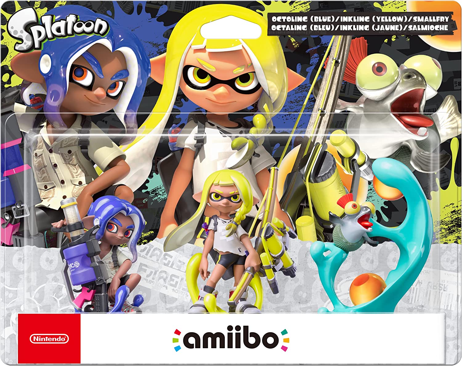 Figurine amiibo Splatoon 3 - Octaling (Bleu) + Inkling (Jaune) + Salmioche