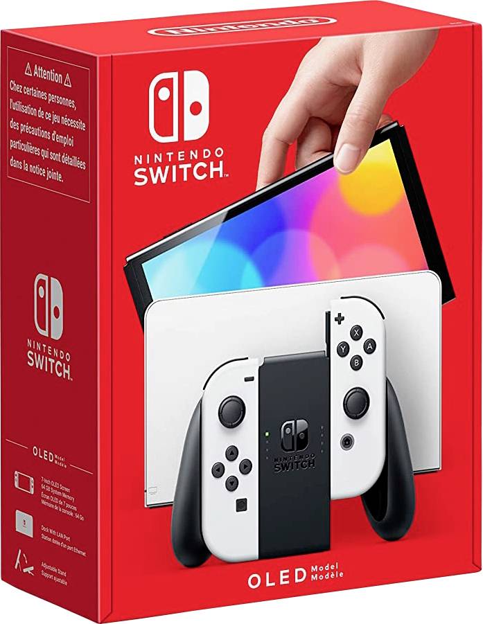 Nintendo Switch (modèle OLED) avec station d’accueil et manettes Joy-Con blanches Nintendo Switch (modèle OLED) avec station d’accueil et manettes Joy-Con blanches