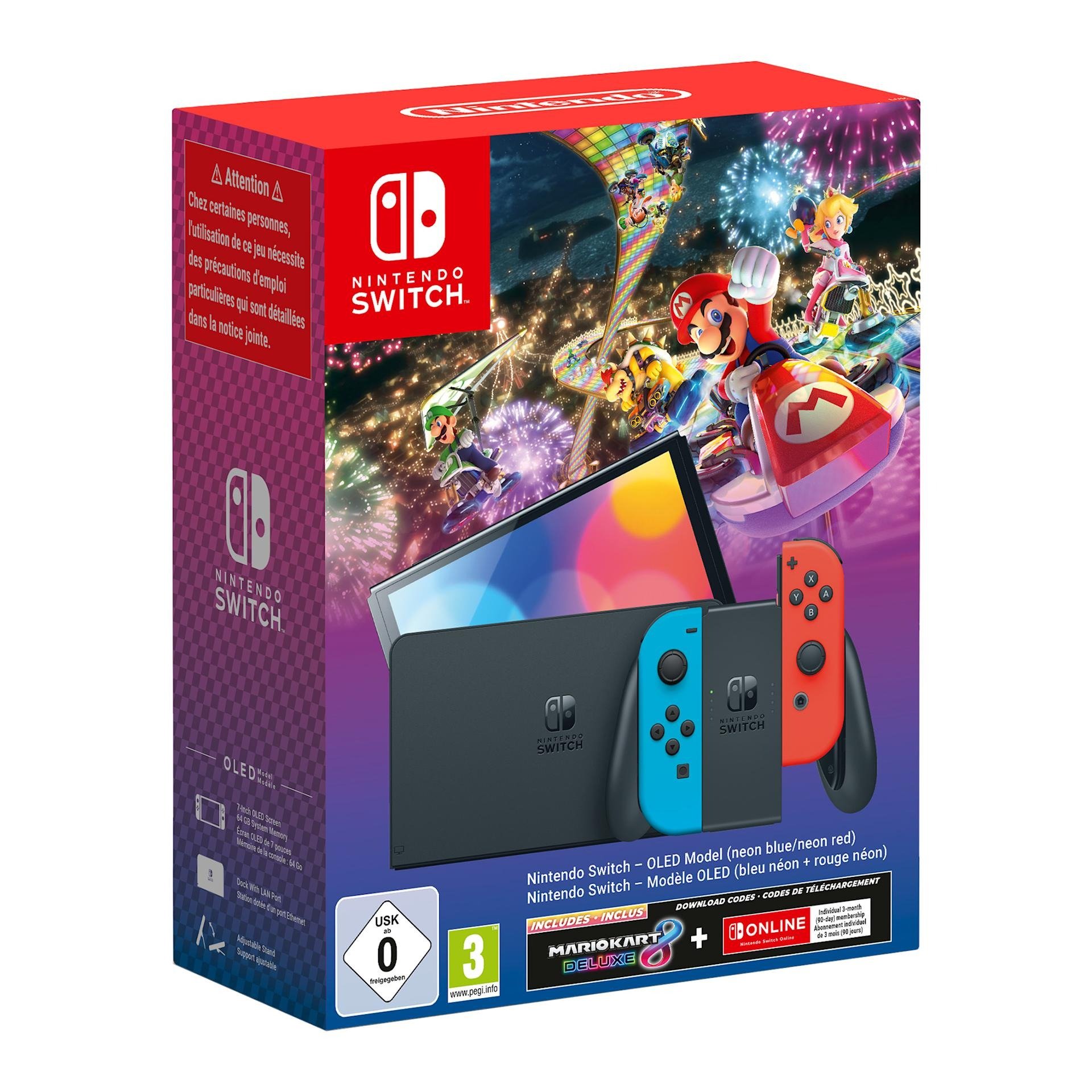 Nintendo Switch – Modèle OLED (bleu néon + rouge néon) + Mario Kart 8 Deluxe + abonnement individuel de 3 mois Nintendo Switch Online (90 jours) Nintendo Switch – Modèle OLED (bleu néon + rouge néon) + Mario Kart 8 Deluxe + abonnement individuel de 3 mois Nintendo Switch Online (90 jours)