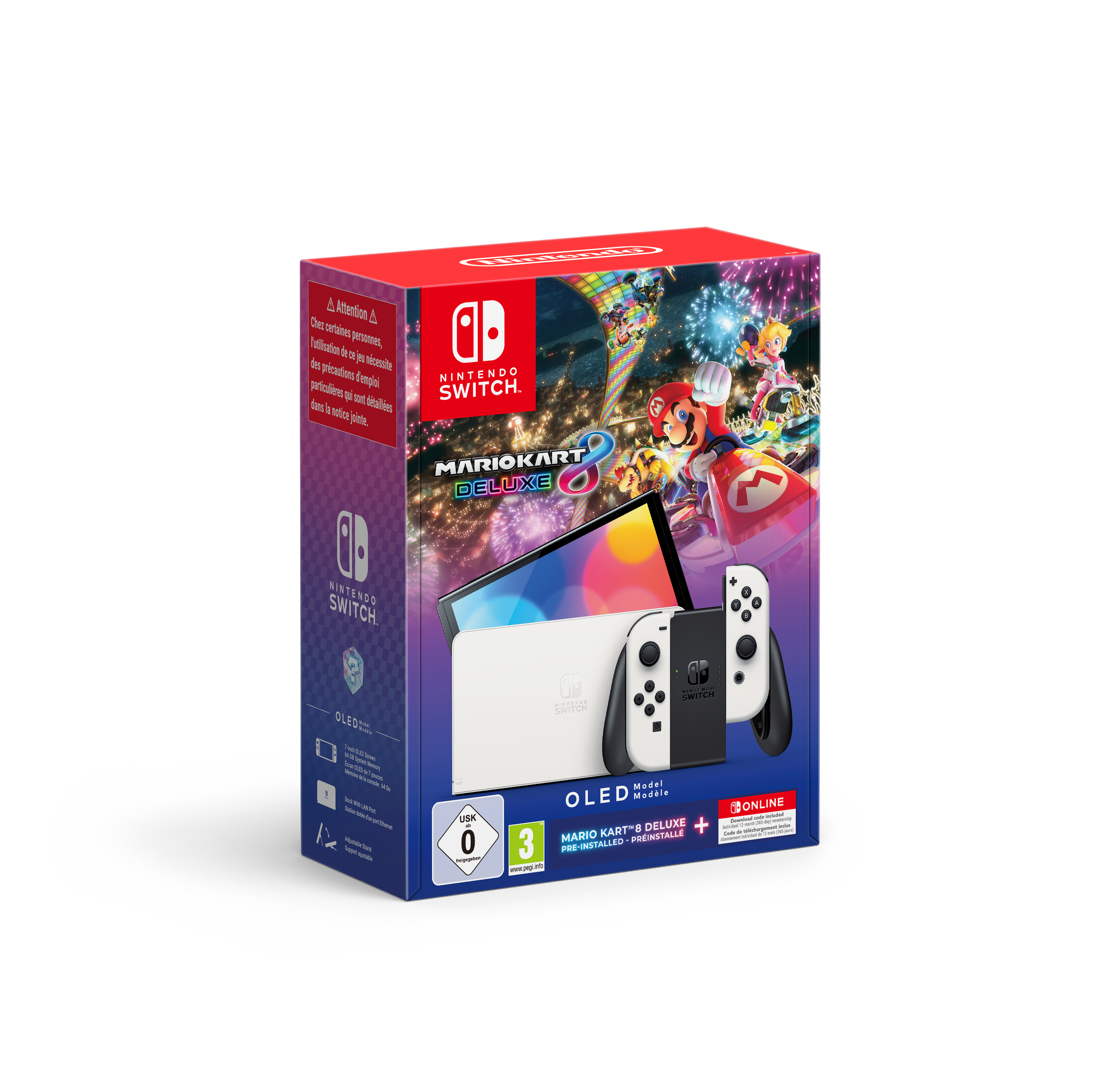 Pack console Nintendo Switch modele Oled + le jeu Mario Kart 8 Deluxe preinstalle + un abonnement de au service Nintendo Switch Online - vue 6