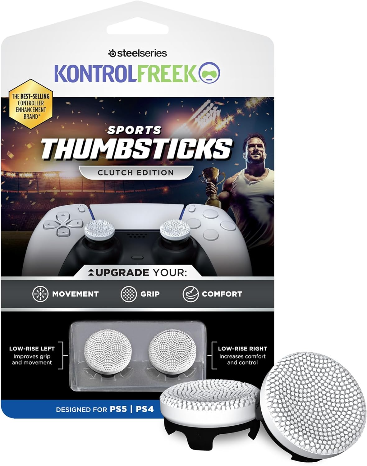 Extenseur de poignée pour manette PS5/PS4 Steelseries - KontrolFreek Sports -Clutch edition - noir et blanc - kit de 2