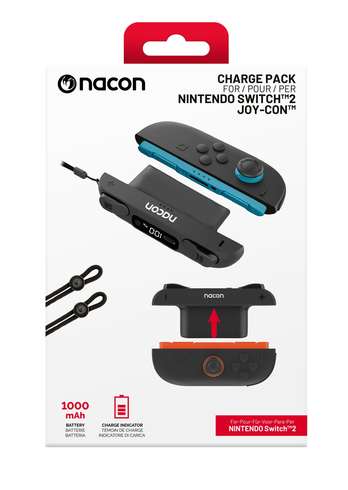 Nacon Pack de 2 batteries externes pour Joy con Nintendo Switch 2 capacité de 1000mAh chacune. Fourni avec 2 dragonnes.