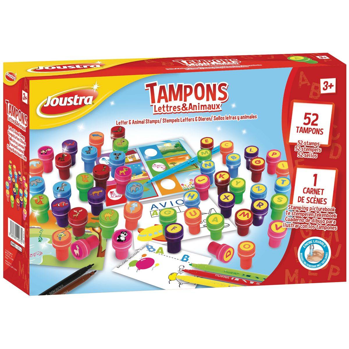 Mallette tampons lettres & animaux Joustra - 52 pièces