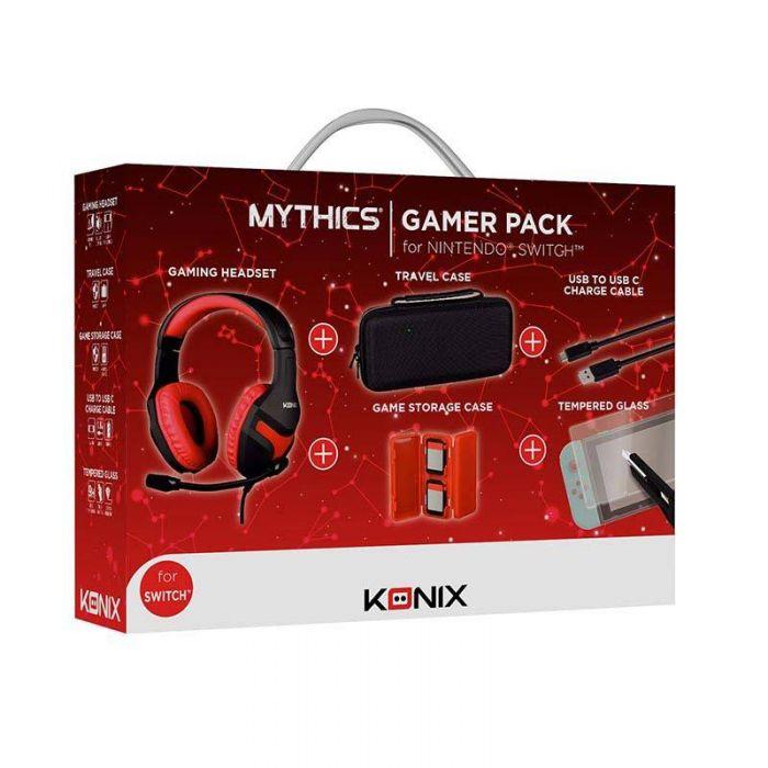 Pack Accessoires Konix Mythics pour Nintendo Switch Casque Housse Boîtier Jeux Câble Verre