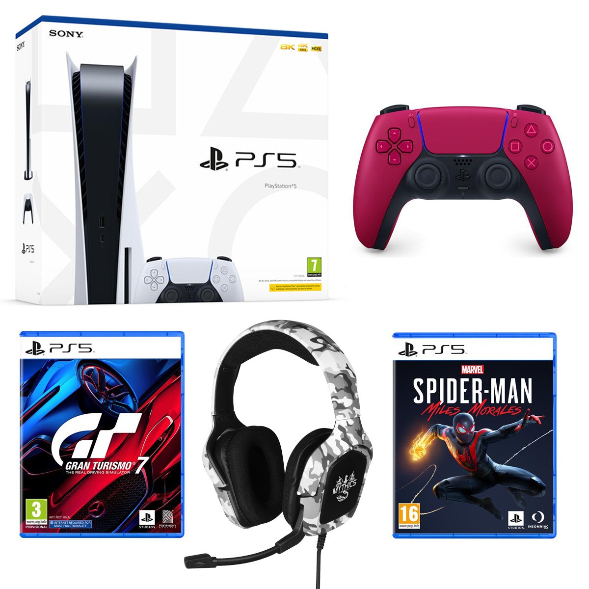 Pack Playstation 5 + 2 manettes + Casque + Spider-Man Miles Morales + Gran Tursimo 7