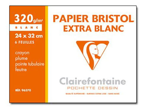 Papier dessin bristol - 6 feuilles 24 x 32 cm - 320 g/m² - Clairefontaine - Blanc