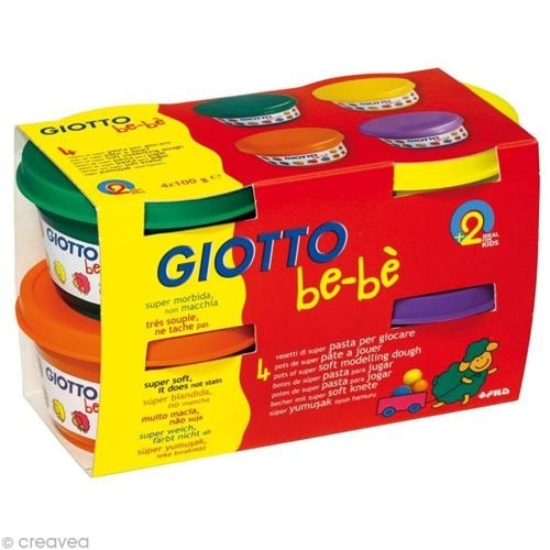 Pâte à modeler - GIOTTO be-bè - 4 pots Jaune, Orange, Vert, Violet - 100gr