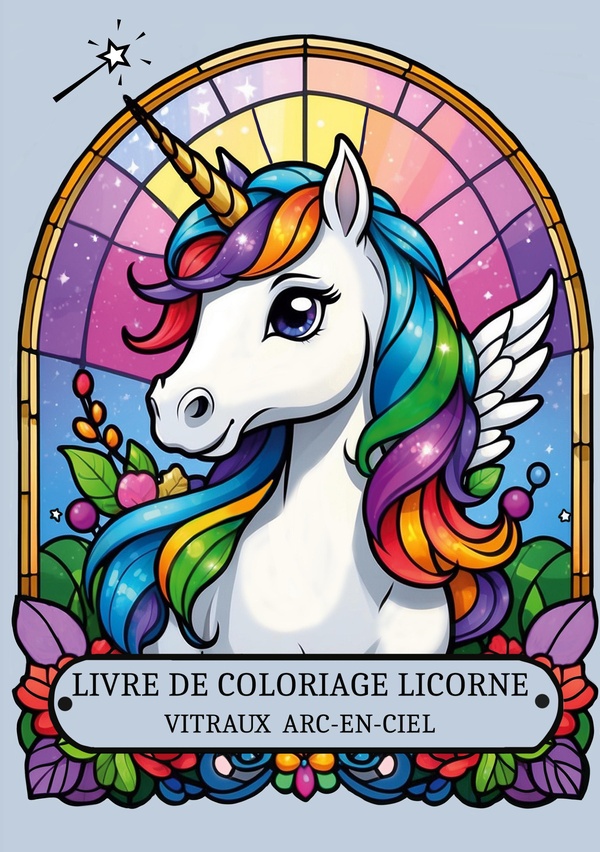 Livre de coloriage licorne - vitraux arc-en-ciel - illustrations, couleur