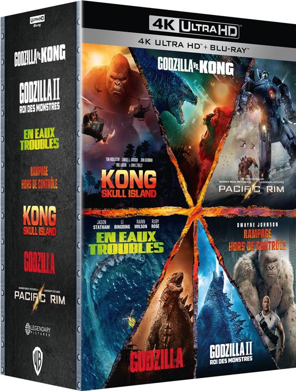 Godzilla + Godzilla : Roi des monstres + Kong : Skull Island + Godzilla vs Kong + Rampage - Hors de contrôle + En eaux troubles + Pacific Rim