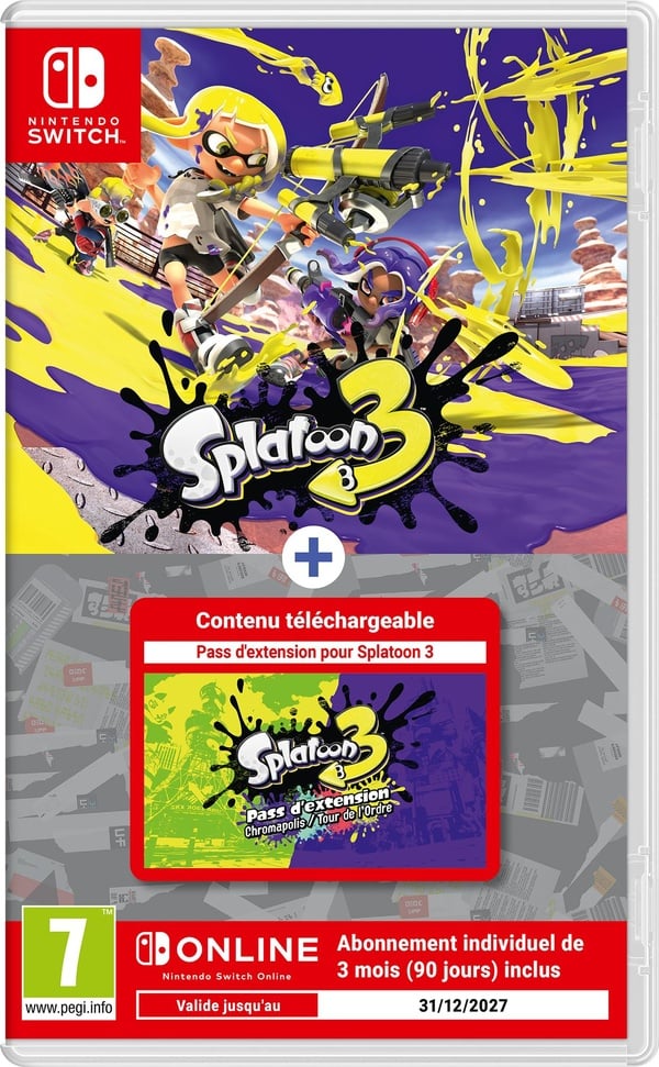 Splatoon 3 + Pass d'extension (code de téléchargement) + 1 Abonnement 3 mois Nintendo Switch Online