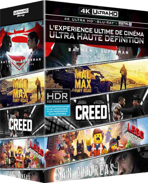 Coffret 4K Ultra HD : Batman v Superman + Mad Max : Fury Road + Creed + San Andreas + La grande aventure Lego