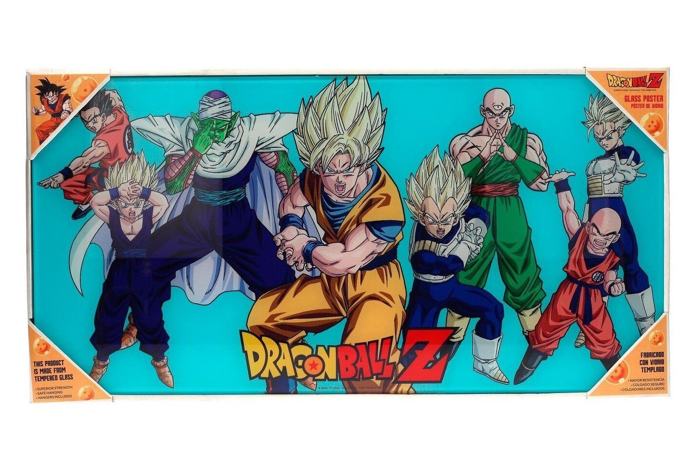 Poster en verre trempé dragon ball z les héros 60 x 30 cm