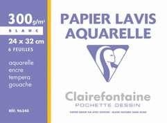 Papier aquarelle - 6 feuilles 24 x 32 cm - 300 g/m² - Clairefontaine - Blanc